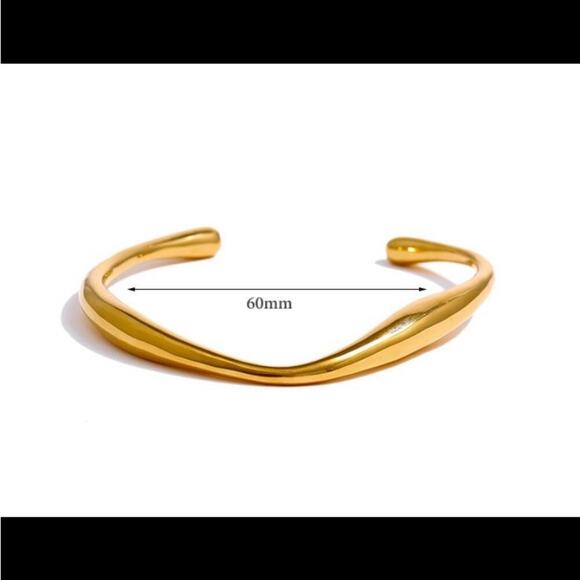 Gold Irregular Bangle Cuff Bracelet, Geometric, Asymmetric - Picture 15 of 15